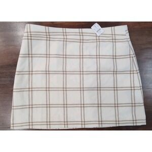 J.Crew Classic Wool Blend Plaid Skirt Cream Brown Windowpane Preppy Size 18